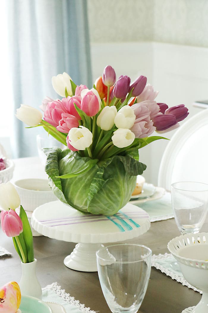 DIY Cabbage Tulip Arrangement