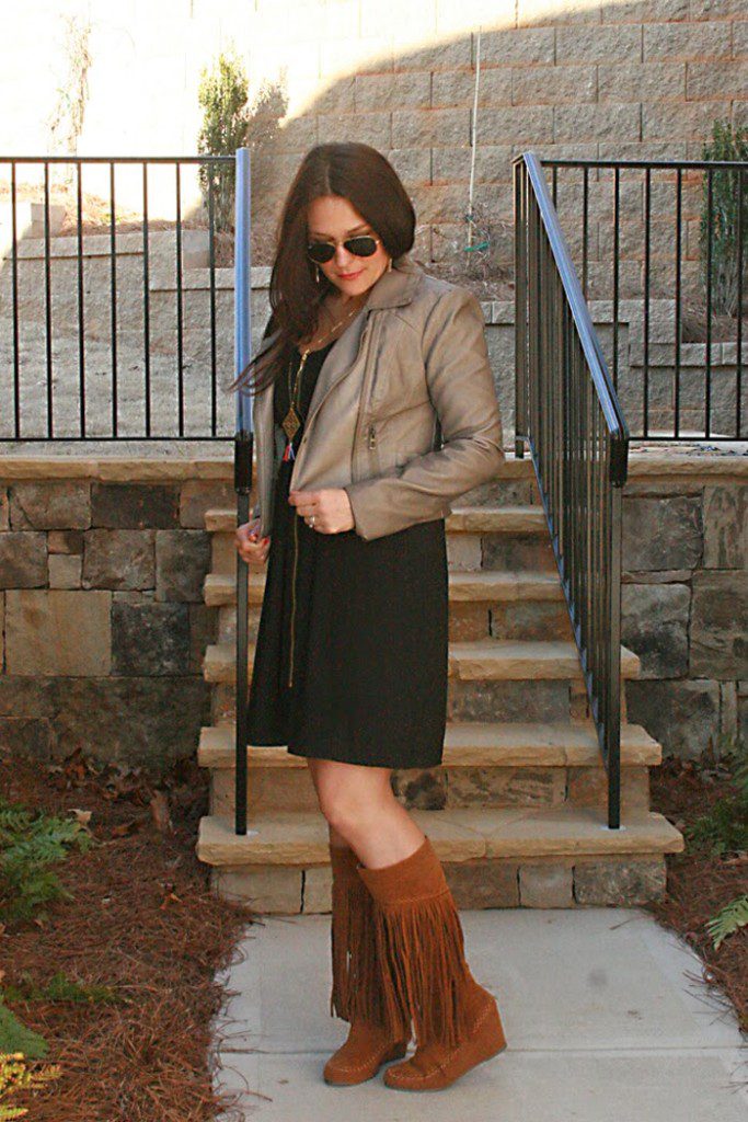 fringe boots with leather jackets black dress ray-ban sunglasses