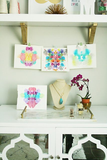 diy, watercolor, inkblot, artwork, darling darleen, office decor