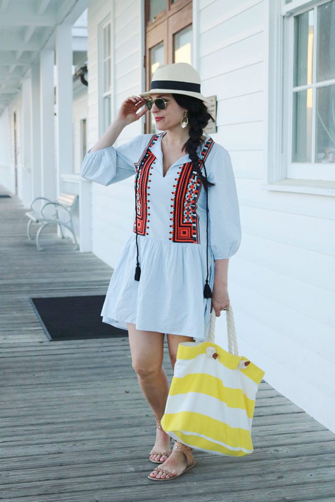 beaching-in-seaside, embroidery tassel dress, h&m dress, hm dress, embroidery dress, boho dress