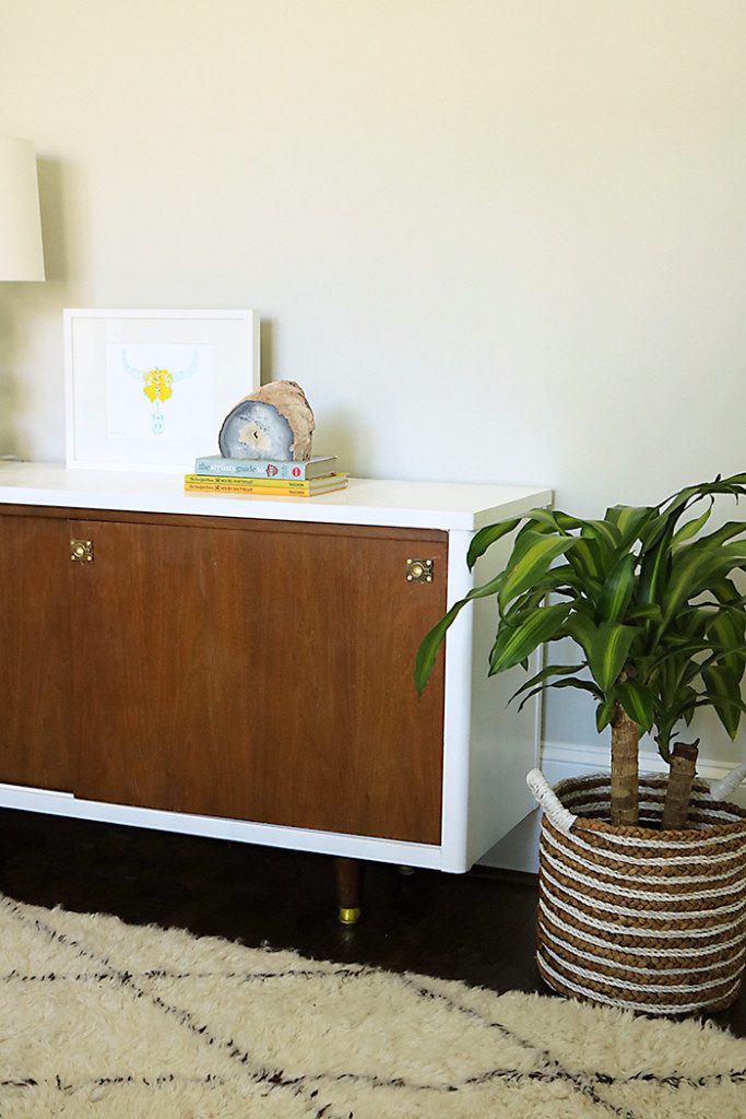 mid century credenza with house plant