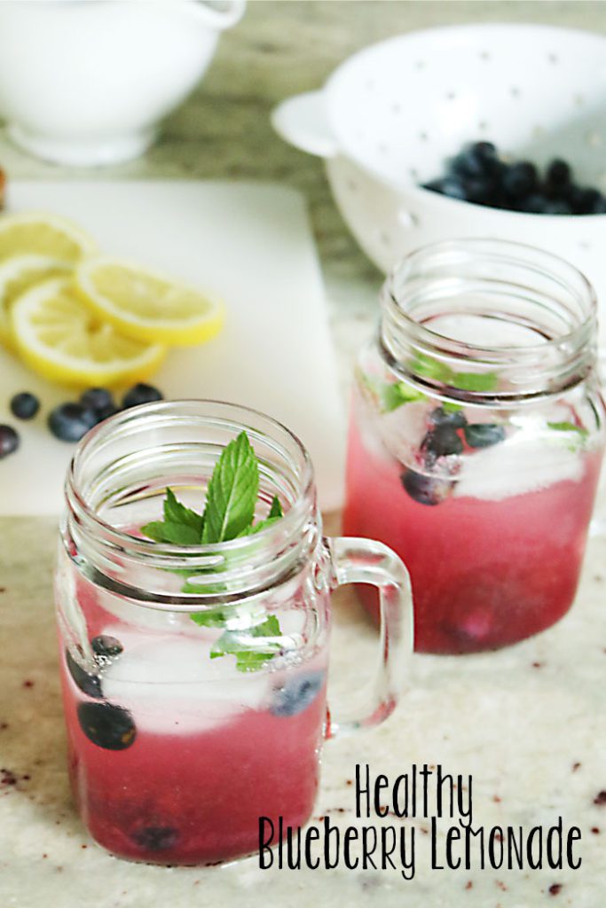 healthy-blueberry-lemonade, healthy lemonade, freshly squeezed lemons, blueberries, honey lemonade, honey simple syrup, blueberry simple syrup, summer drinks, lemons