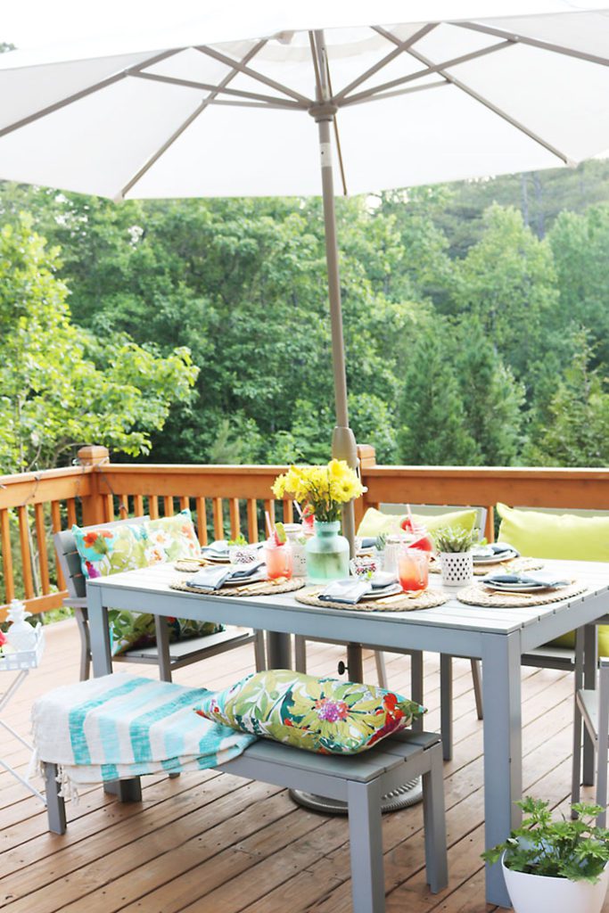 patio-barbecue-set-up-table, cherries-in-a-bowl-on-table, 10 tips for the perfect outdoor backyard party, bbq, barbecue, barbeque, backyard dinner, ideas, tips
