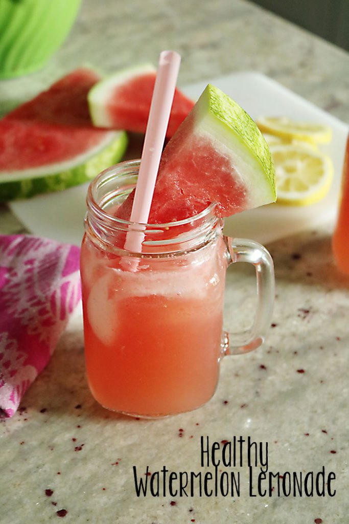 watermelon-lemonade-in-cup-with-words, tasty and healthy -lemonade, healthy lemonade, freshly squeezed lemons, watermelon, honey lemonade, honey simple syrup,watermelon simple syrup, summer drinks, lemons