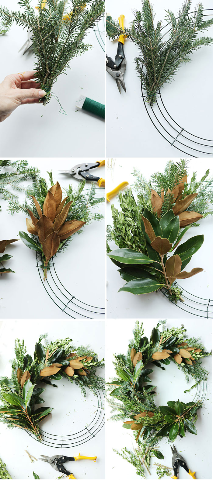 magnolia-wreath-diy-step-by-step, magnolia-wreath-diy, magnolia wreath diy, magnolia christmas decoration, southern christmas, christmas wreath diy, how to make a magnolia wreath tutorial, mixed branch christmas wreath, cedar wreath, instructions, how to make wreath, DIY wreath