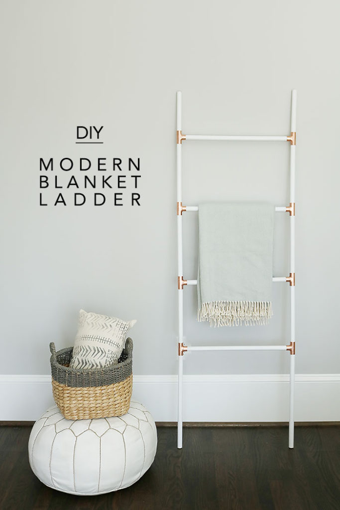 diy modern blanket ladder with copper and white, ladder blanket, diy ladder, how to make a ladder, easy ladder project, modern ladder