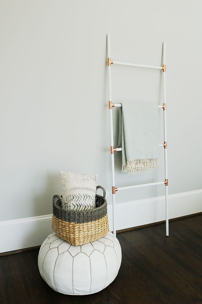 diy modern blanket ladder with copper and white, ladder blanket, diy ladder, how to make a ladder, easy ladder project, modern ladder