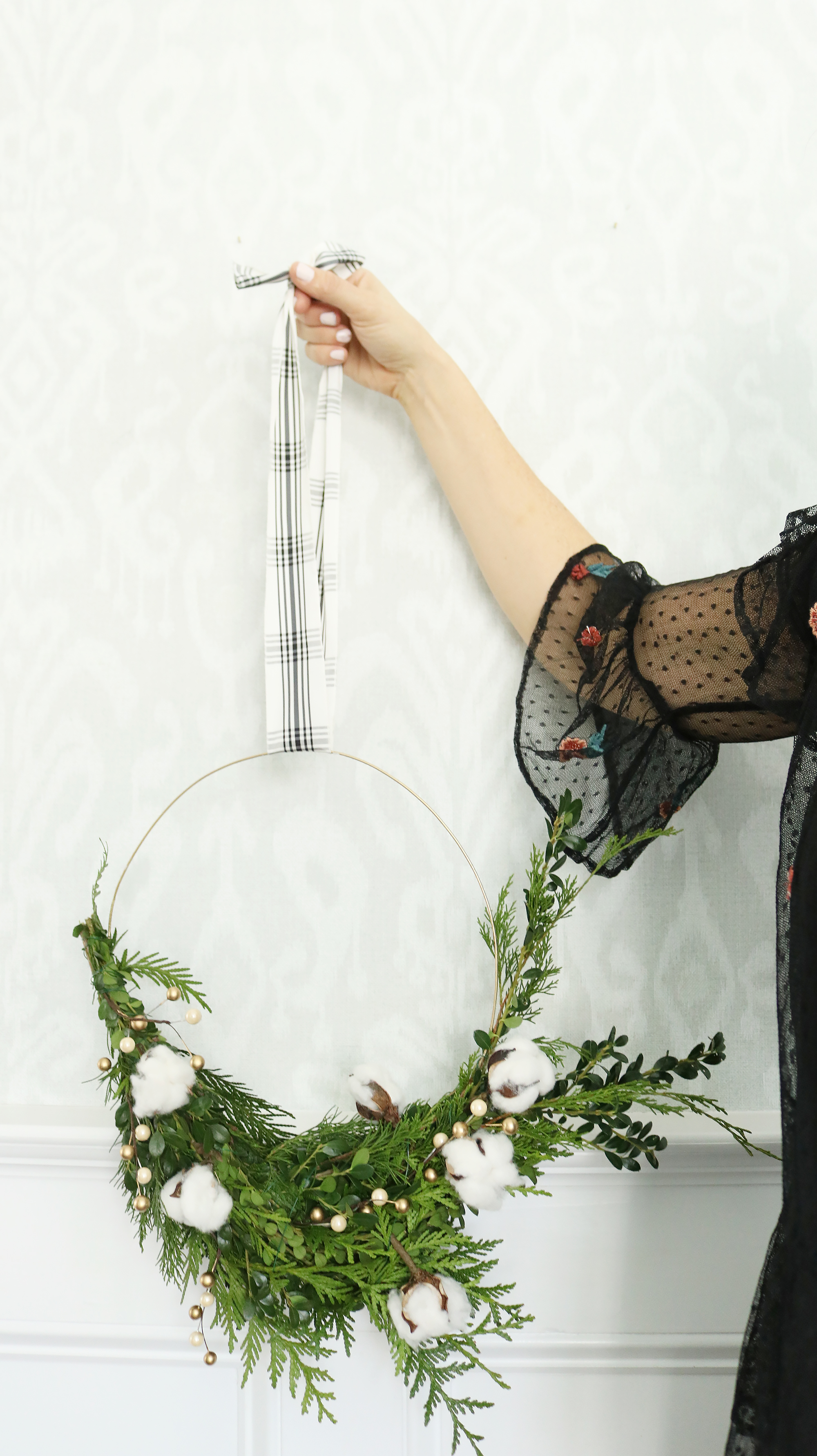 DIY Wire Coat Hanger Evergreen Christmas Wreath - Jenna Kate at Home