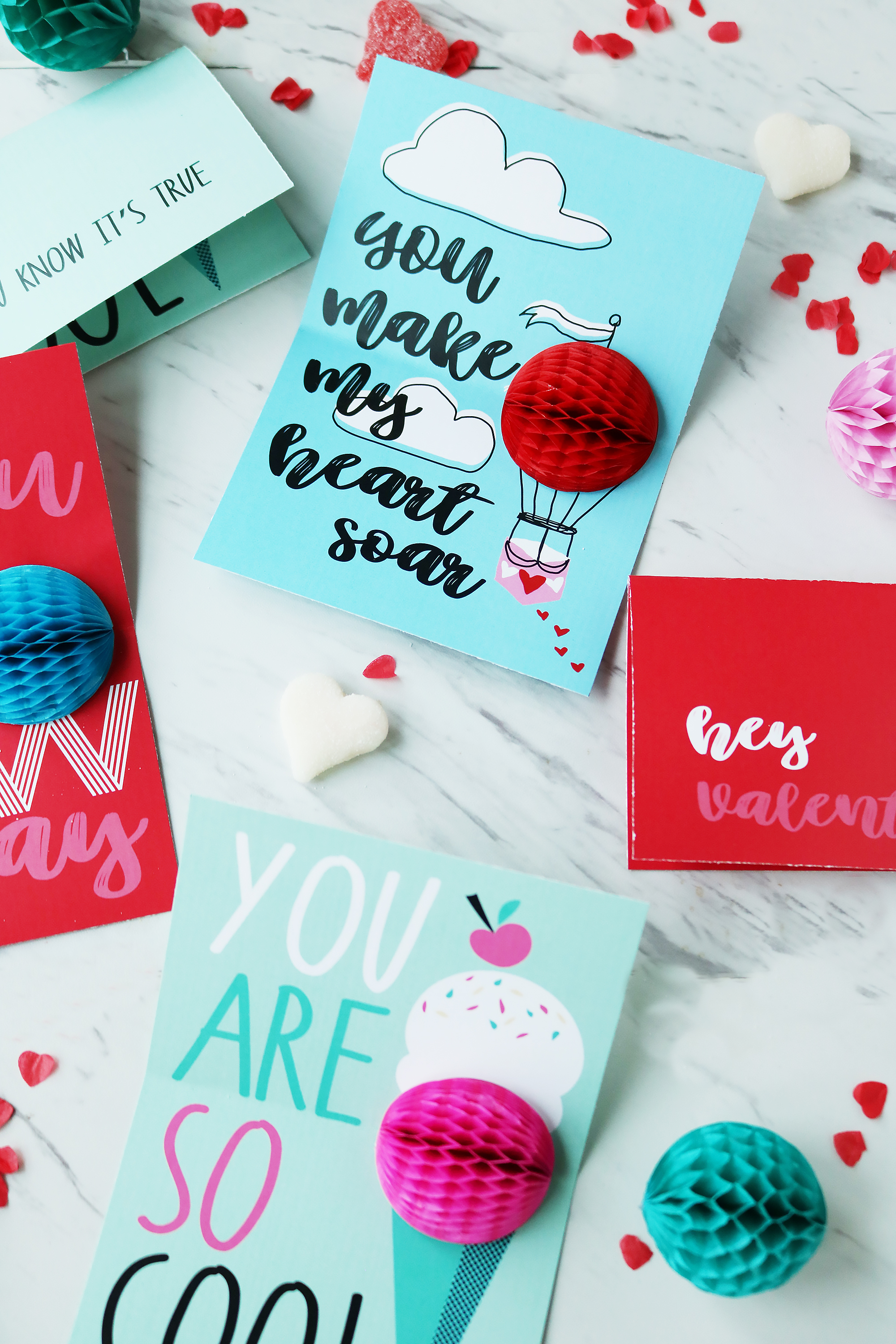 Valentine's Honeycomb Pop-Up Cards | Ice Cream Valentines | Blowing Bubbles Valentine's | Hot Air Balloon Valentine's || Darling Darleen