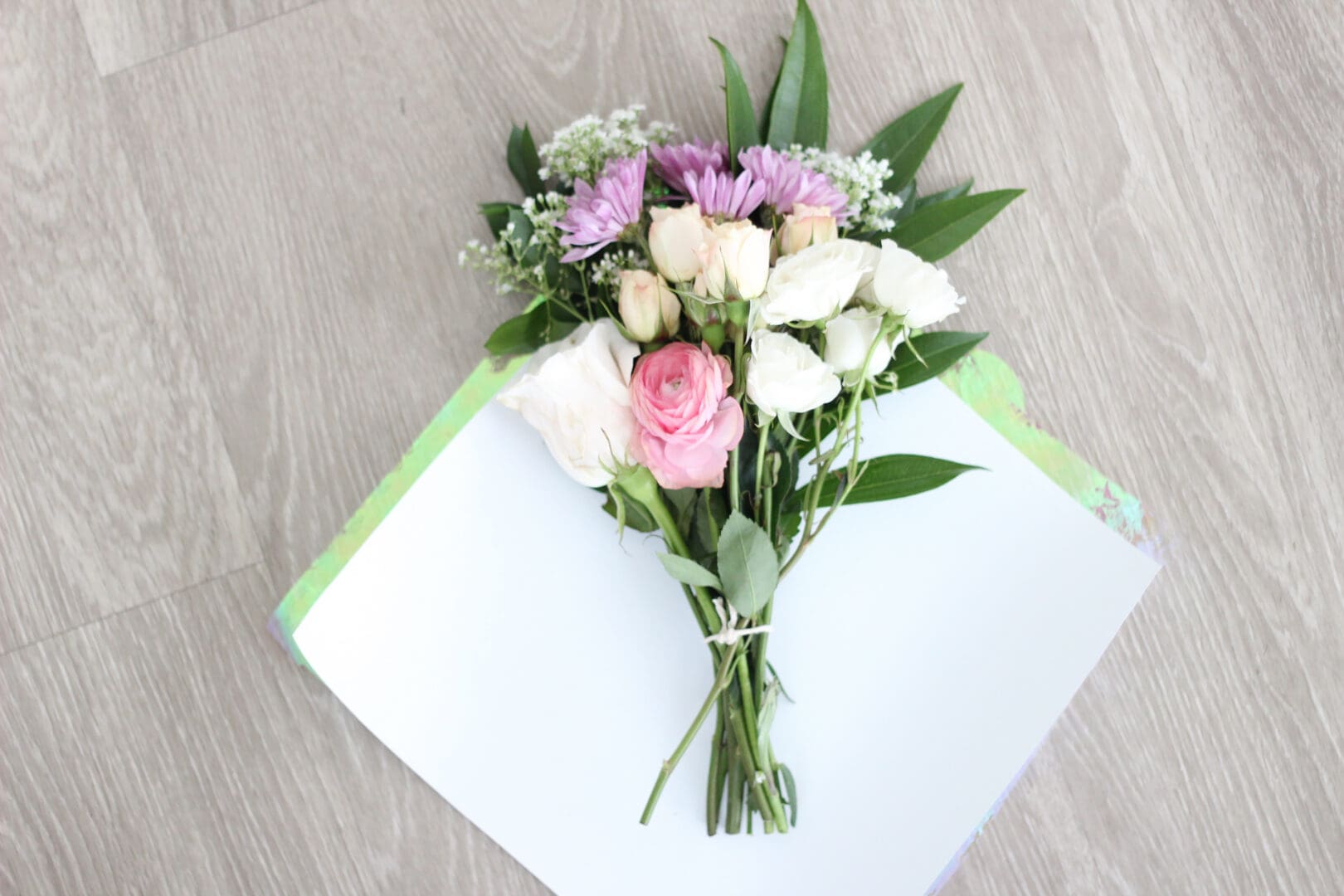 Mini Dried Flower Bouquet with Newspaper Wrap Stock Photos