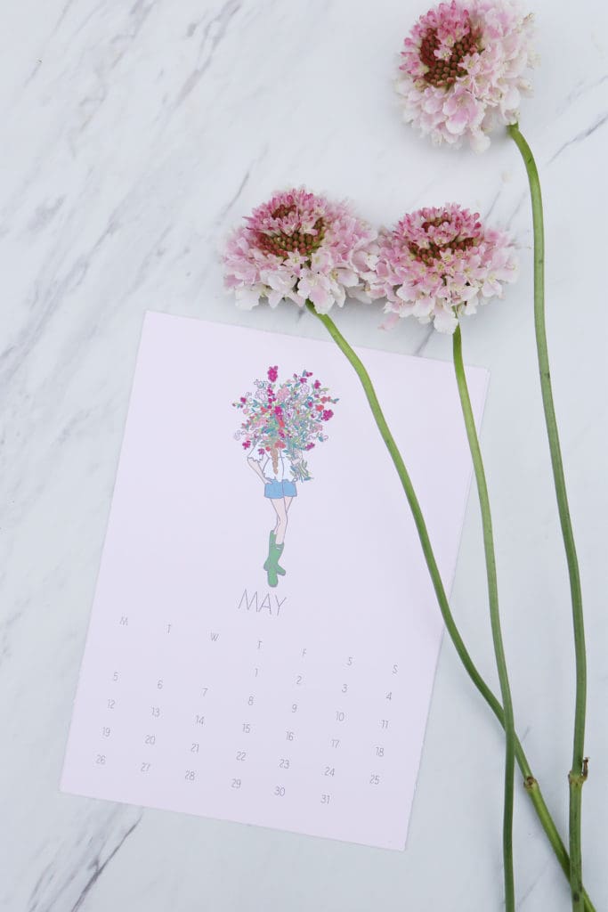 FREE May Calendar Printable 2019 fashion girl cover girl with a bouquet of spring flowers is part of our Fashion Girl Calendar Printable series | flower girl art free for download, may calendar 2019, simple and sweet fashion girl art work flowers in face illustration free printable || Darling Darleen #darlingdarleen