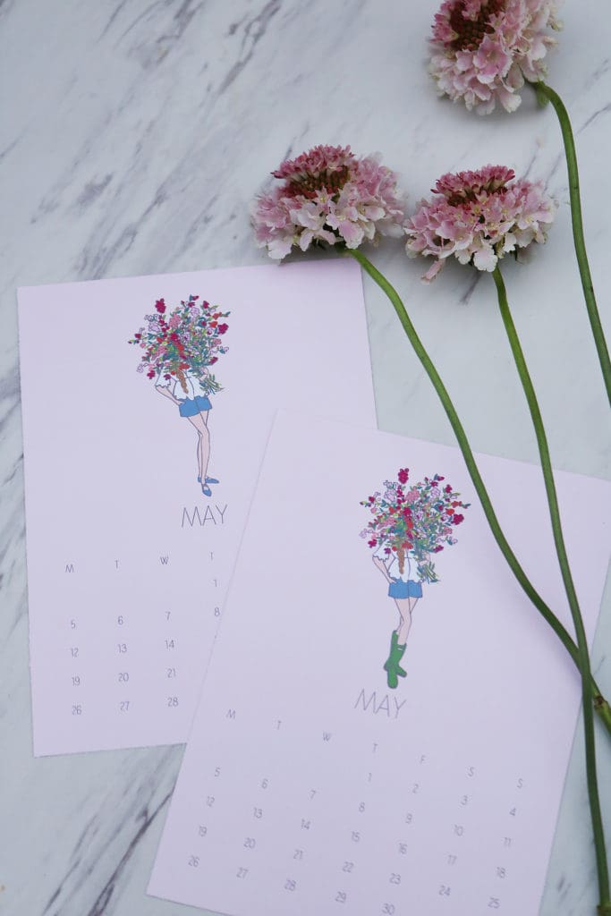 FREE May Calendar Printable 2019 fashion girl cover girl with a bouquet of spring flowers is part of our Fashion Girl Calendar Printable series | flower girl art free for download, may calendar 2019, simple and sweet fashion girl art work flowers in face illustration free printable || Darling Darleen #darlingdarleen