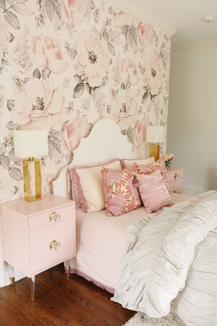 Small Girls Bedroom Makeover with Wallpaper Accent Wall  Nesting With Grace