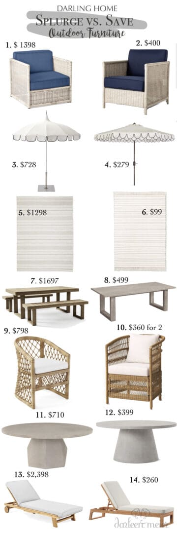 Another splurge vs. save outdoor furniture edition post. Update your outdoor living space with one of these cozy outdoor furniture pieces || Darling Darleen Top Lifestyle Blogger