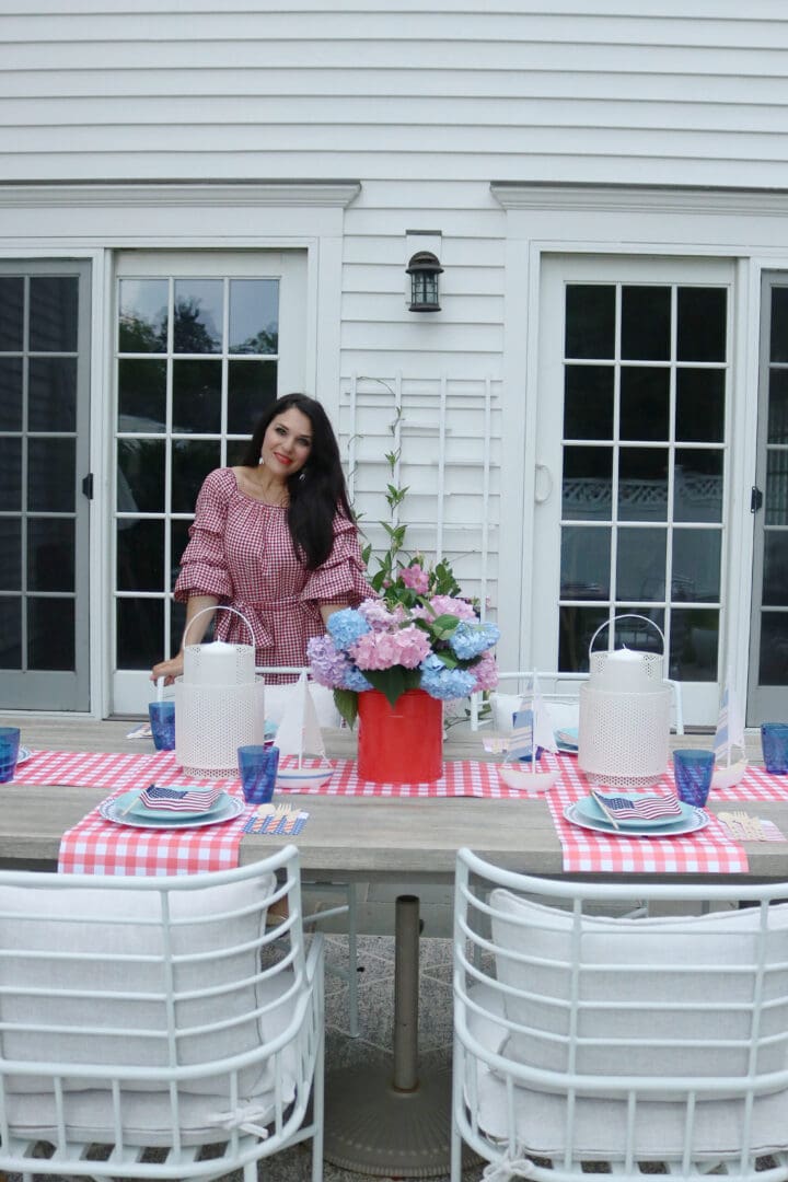 This year host a 4th of July barbecue party and sharing simple budget-friendly decorating tips, 4th of July outfit, red gingham dress, 4th of July entertaining tips, american flag decorations  || Darling Darleen Top CT Lifestyle Blogger #4thofjuly #4thofjulyoutfit