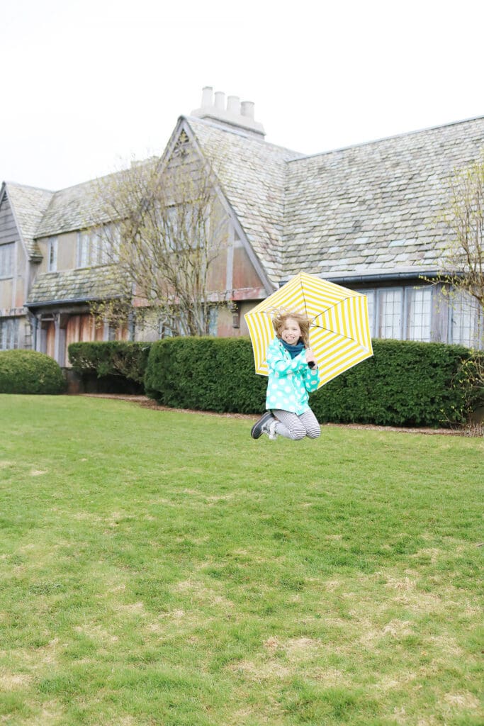 Exploring Topsmead State Forest and the beautiful Tudor-style country home with these two ladies, and dressed in our spring rain jackets to stay dry.