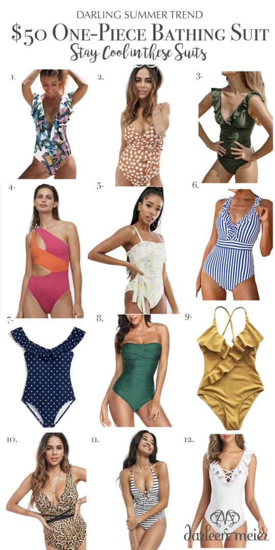Stay cool in these one piece swimsuits that are modest and cute!  Here is a round up of one piece swimsuits under $50.  || Darling Darleen Top Lifestyle Connecticut Blogger #onepieceswimsuit 