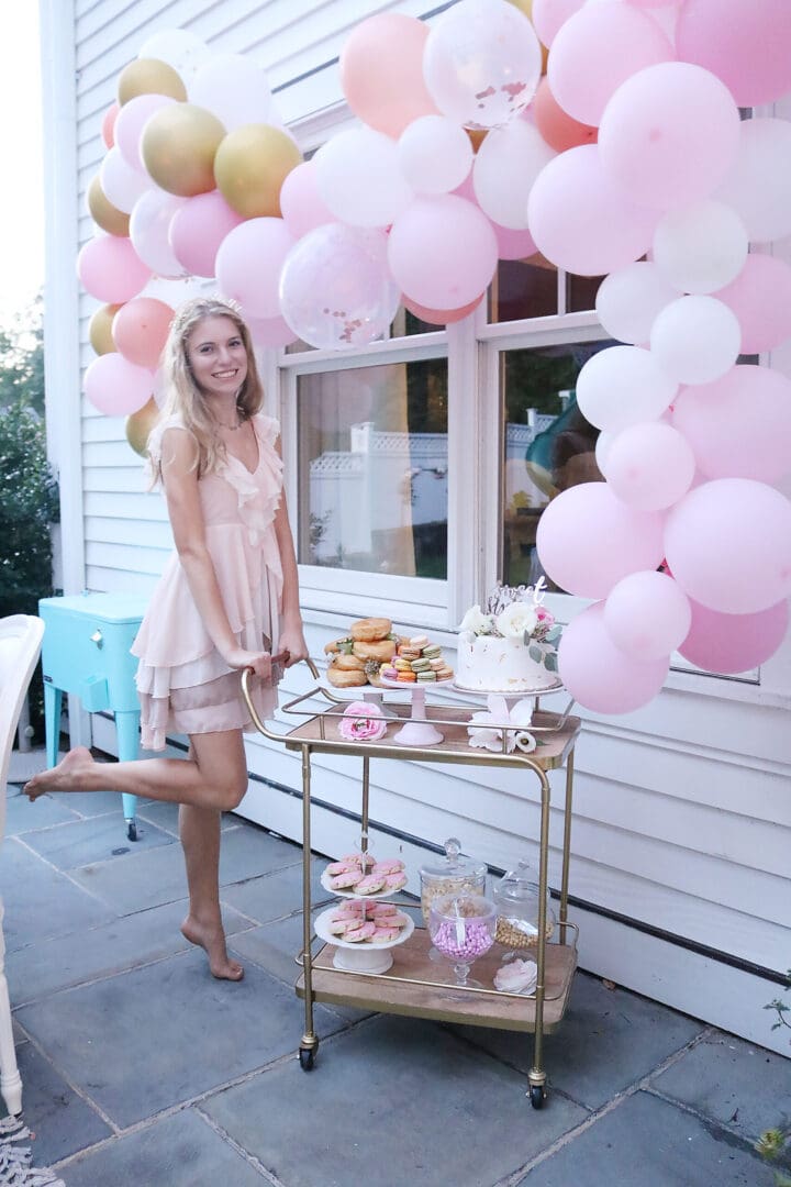 Boho Chic Sweet Sixteen Birthday Party Celebration with all the details and party plans.  Love the birthday cake on the dessert bar cart. We did a sixteenth birthday photoshoot.  Perfect for any teenager turning 16! || Darling Darleen Top CT Lifestyle Blogger #sixteenthbirthday #sixteenthbirthdayparty