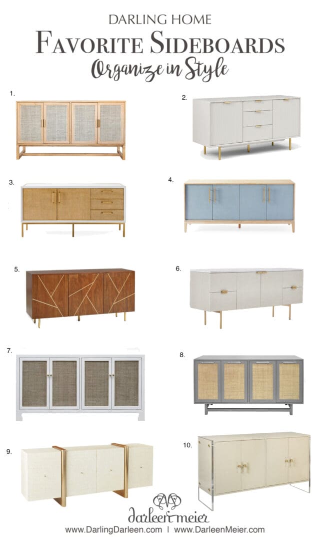 10 Favorite Buffet Sideboard cabinet credenza console that will provide table top styling and a place to organize your home items.  || Darling Darleen 