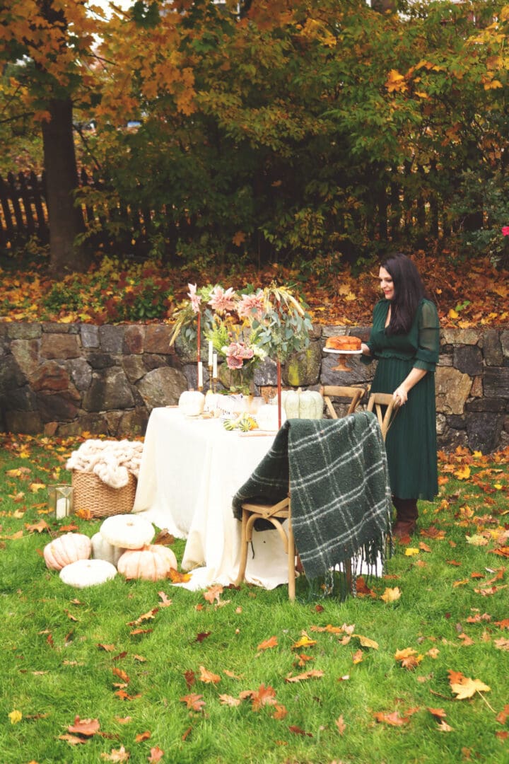 Outdoor Thanksgiving Table plus an easy DIY Over-The-Table Floral Rod to Make Your Thanksgiving Table a Feast to Remember and to use for all your festive holidays.  || Darling Darleen Top Lifestyle CT Blogger #thanksgivingtable #thanksgiving #darlingdarleen 