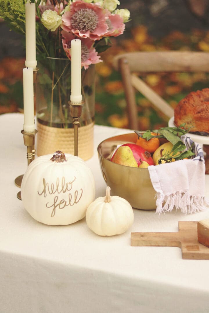 Decorating your Thanksgiving Table with crafting pumpkins plus an easy DIY Over-The-Table Floral Rod to Make Your Thanksgiving Table a Feast to Remember and to use for all your festive holidays.  || Darling Darleen Top Lifestyle CT Blogger #thanksgivingtable #thanksgiving #darlingdarleen 