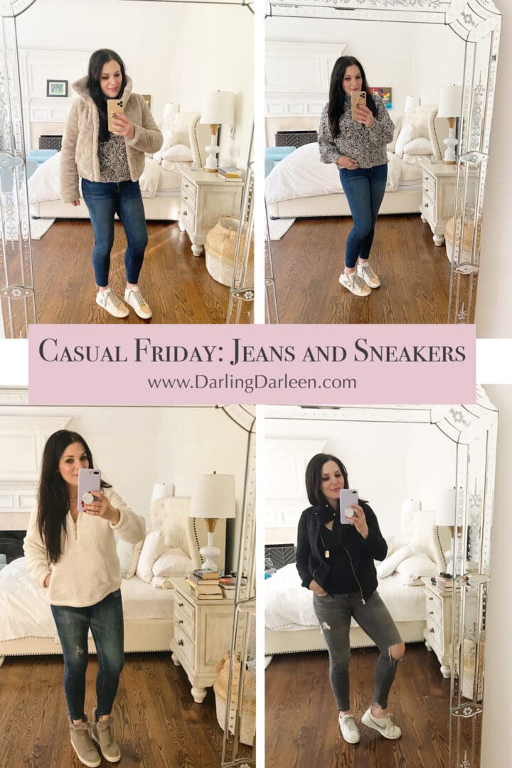 Snapits of my casual Friday jeans and sneakers winter edition, and sharing winter sales and how I am staying warm this winter.  || Darling Darleen Top CT Lifestyle Blogger