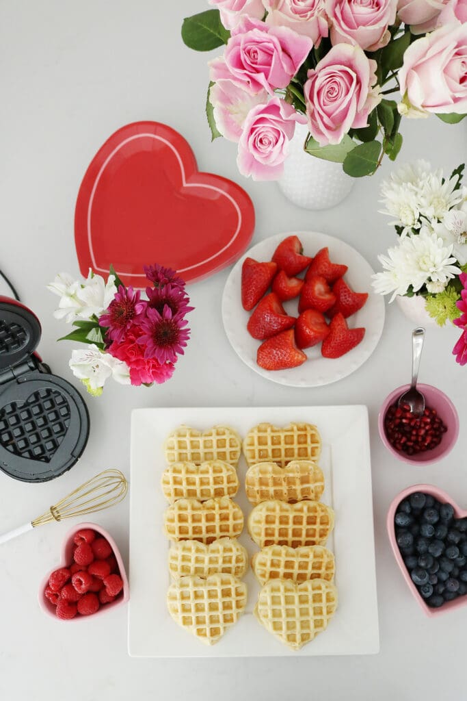 Bring Valentine's Day Home this year!  Start off with a Waffle bar or a Breakfast of Hearts!  So many fun Valentine's Day breakfast ideas.  || Darling Darleen Top Lifestyle Blogger #ctblogger #darlingdarleen #valentinesday