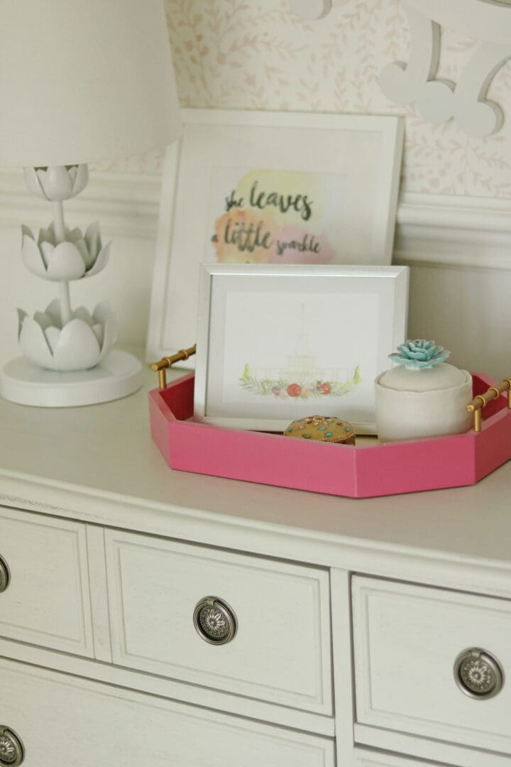 Light Blue Pink Girls Bedroom that mixes textures and art pieces. It's playful and charming girl's bedroom. Before and after bedroom, pastel colors girl bedroom, tween girl bedroom, Serena and lily priano wallpaper || Darling Darleen Top CT Lifestyle Blogger #girlsbedroom