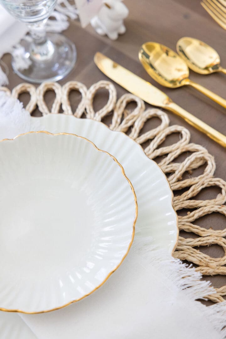 Rattan and woven Textures with gold rim scalloped plates || Darling Darleen Top CT Lifestyle Blogger