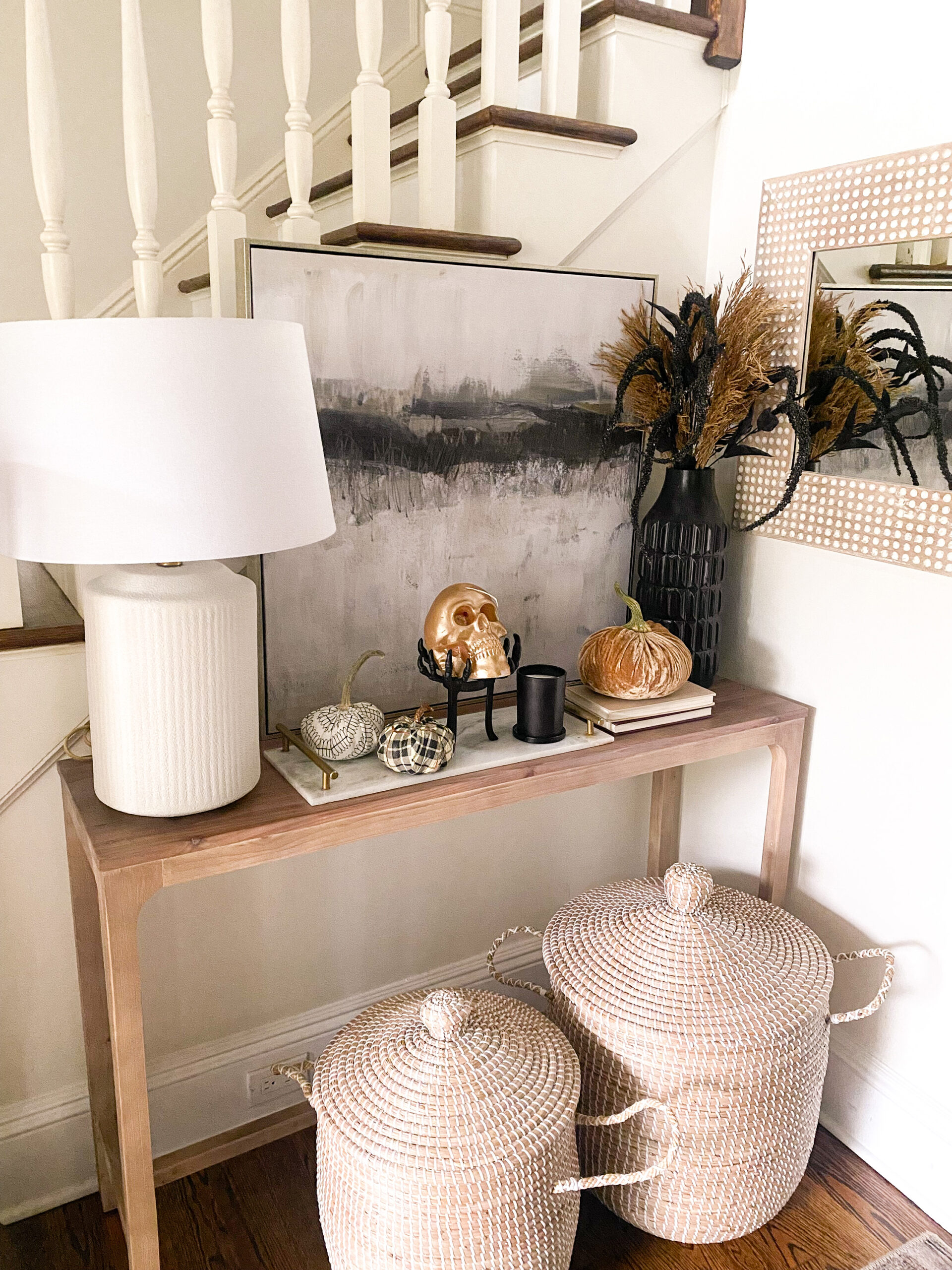 Add a Few Decorative Items to Take Your Fall to Halloween. Suggesting some easy transitional items taking it from Fall to Halloween Console Table || Darling Darleen Top CT LIFESTYLE BLOGGER