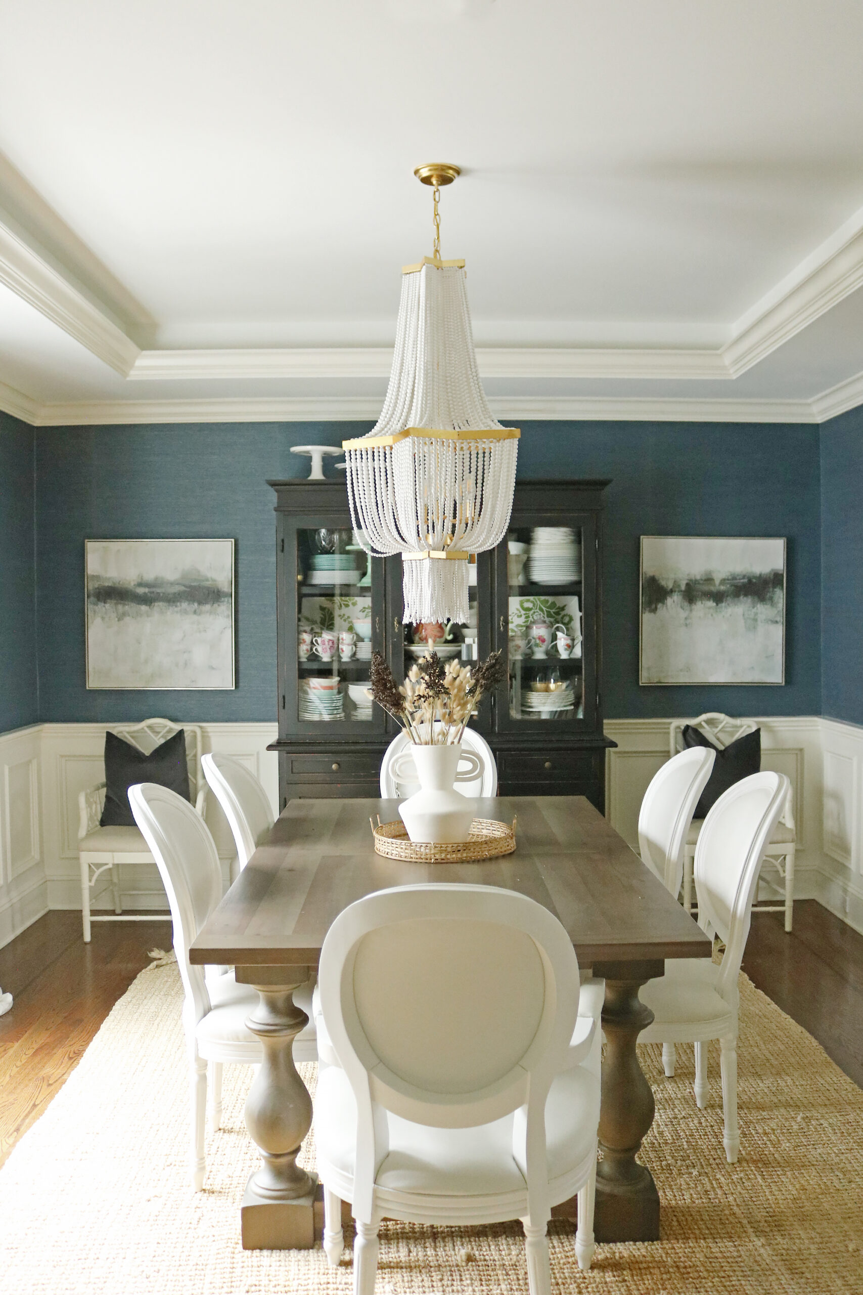 From Muddy Brown to Moody Blues, Our Dining room before and after makes small changes for a big difference and updated stylish look. || Darling Darleen Top CT Lifestyle Blogger