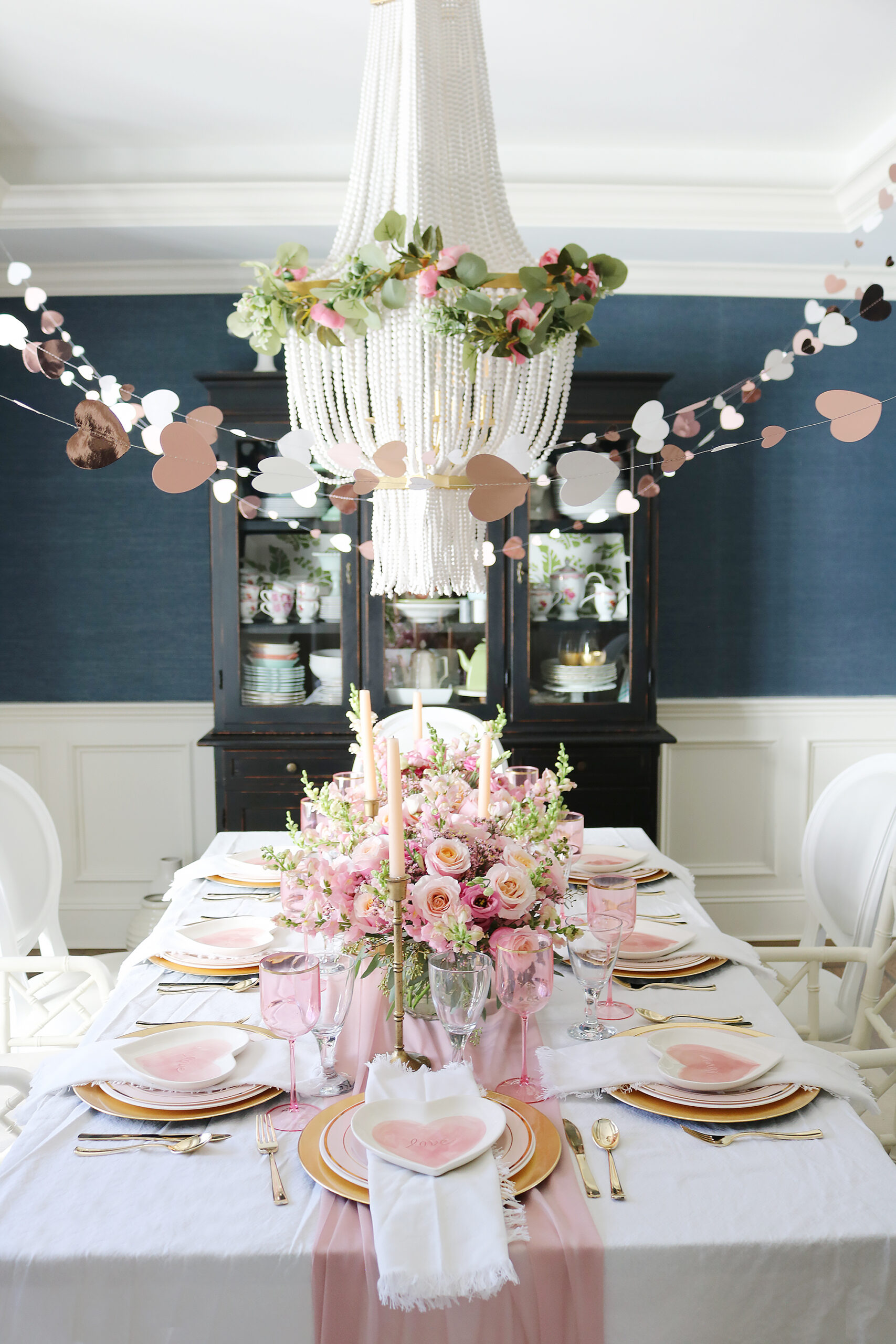 Hearts, Pink Roses and Love Written all Over this Pretty Valentine Tablescape for an intimate dinner celebrating friendships and Valentine's Day. || Darling Darleen TOP Lifestyle Blogger 