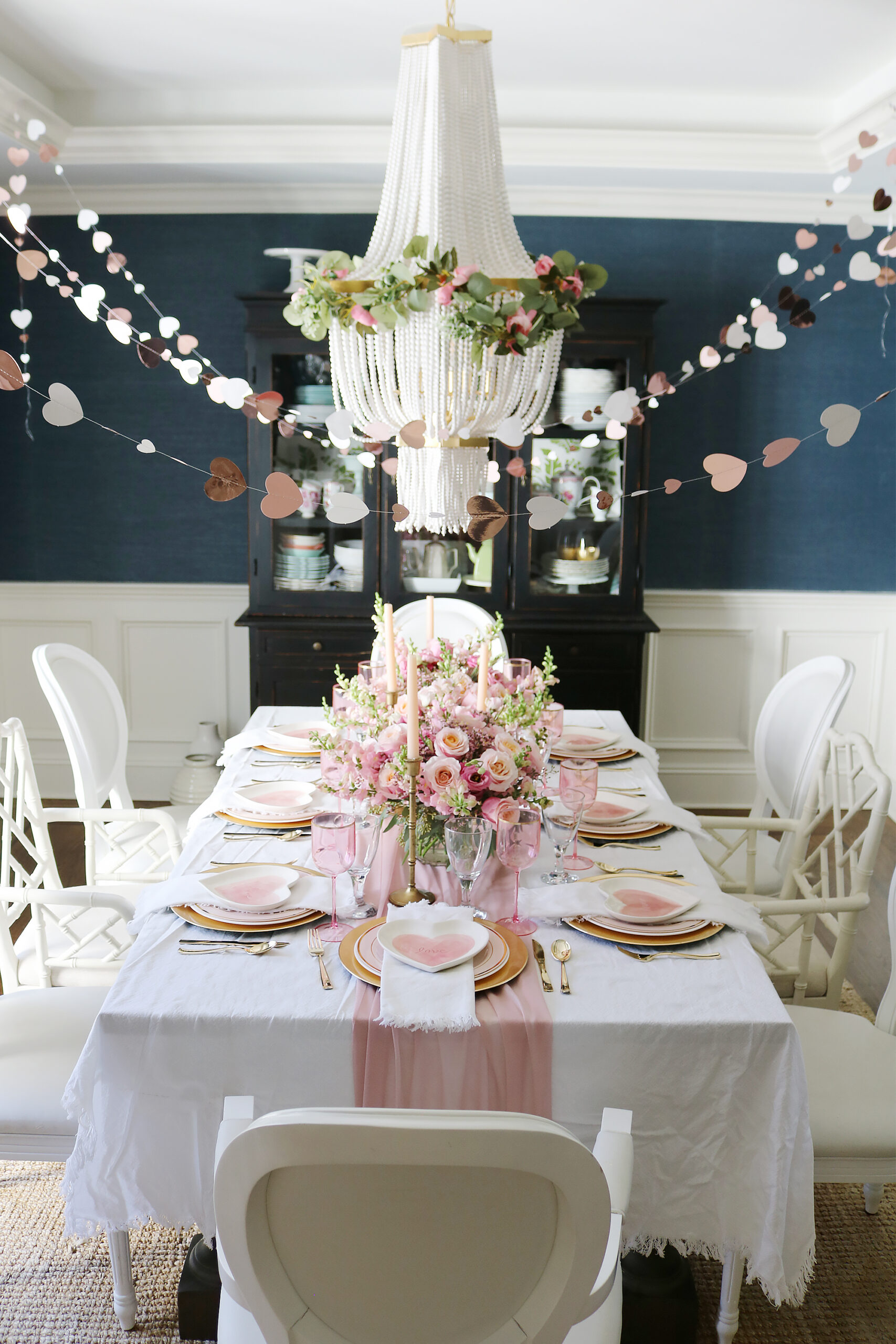 Hearts, Pink Roses and Love Written all Over this Pretty Valentine Tablescape for an intimate dinner celebrating friendships and Valentine's Day. || Darling Darleen TOP Lifestyle Blogger 