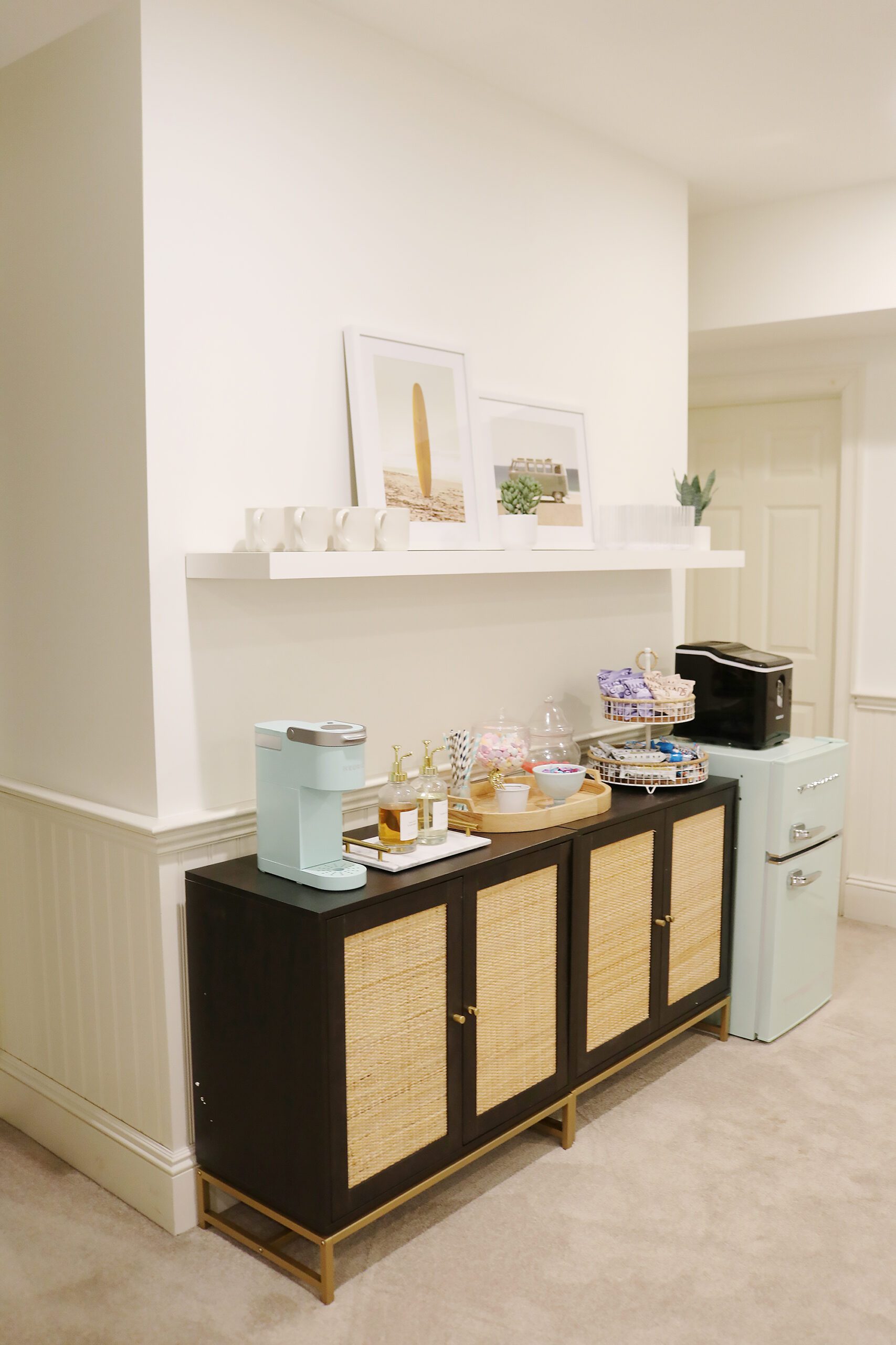 Basement bar ideas on a budget. Easy to do basement mini bar for a makeover.  Easy to add a mini bar with fridge || Darling Darleen Top CT Lifestyle Blogger