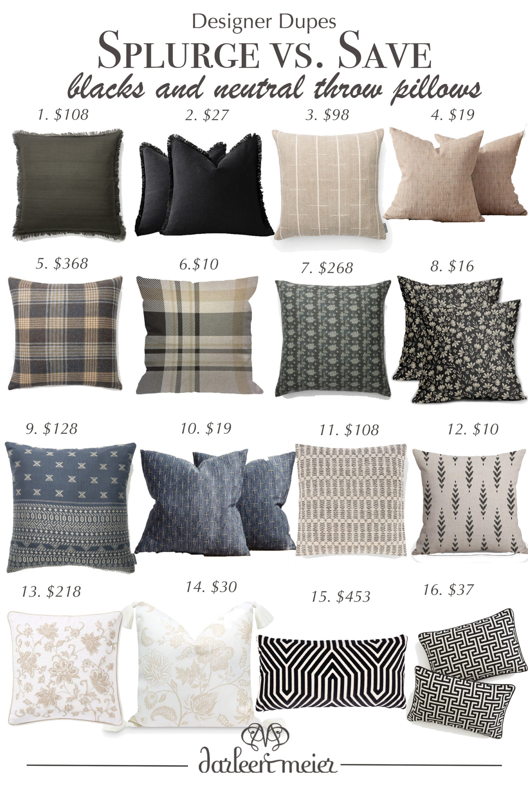 Designer Throw Pillows Or Pay Less for Knock-off Dupes.  Splurge or Save throw pillows. || Darling Darleen Top CT Lifestyle Blogger
